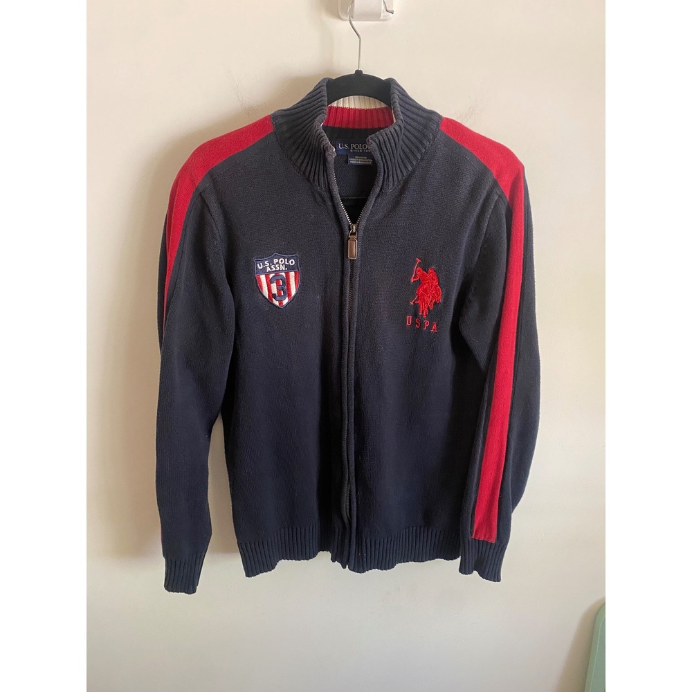 US Polo Assn Mens Navy Blue Full‎ Zip Mock Neck Cotton Cardigan Sweater Large